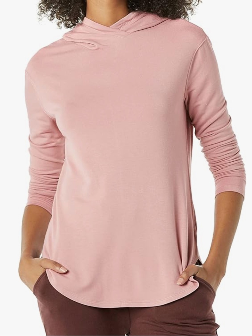 Lightweight Dusty Pink Hooded Long-Sleeve Top